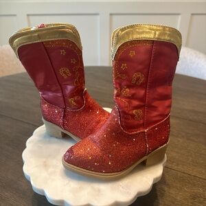 Disney Red and Gold Glitter Cowgirl Boots for Kids